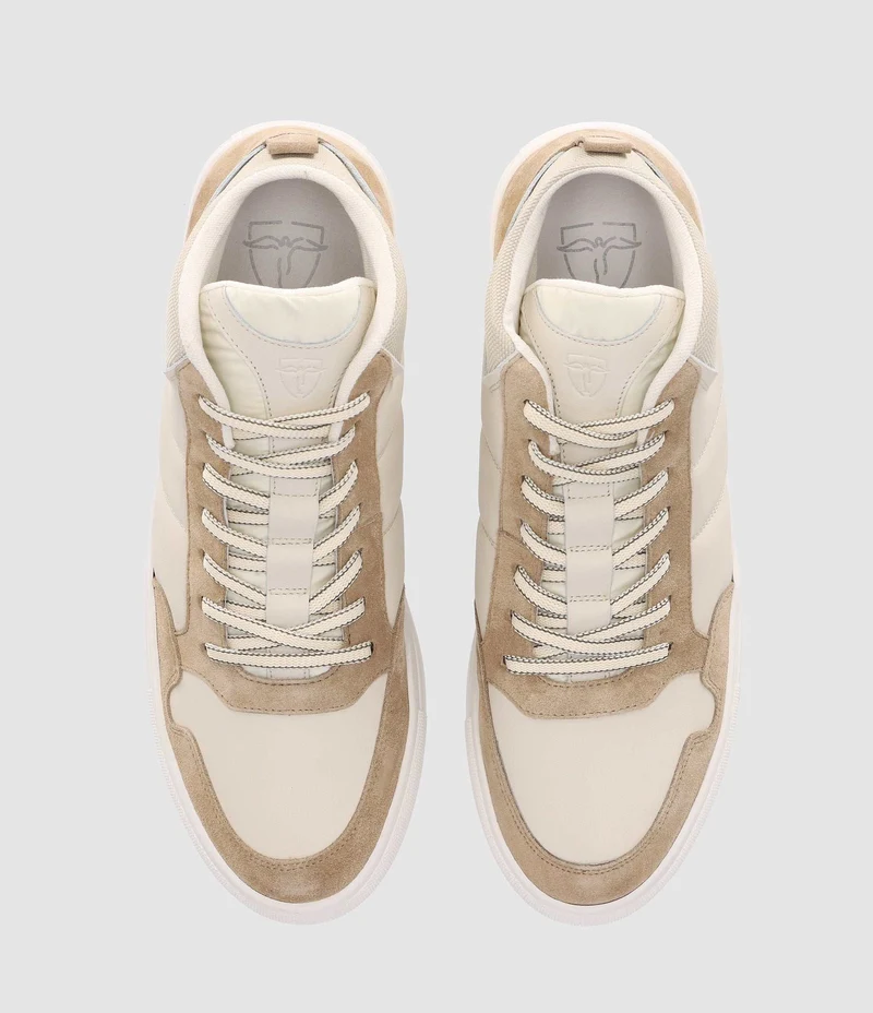 Sneakers montantes bi matière blanc et beige OSLO