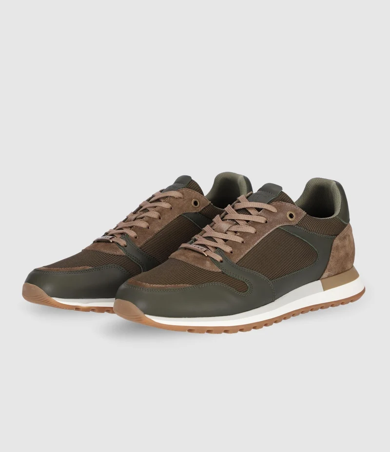 Sneakers suède et textile kaki ORLAND