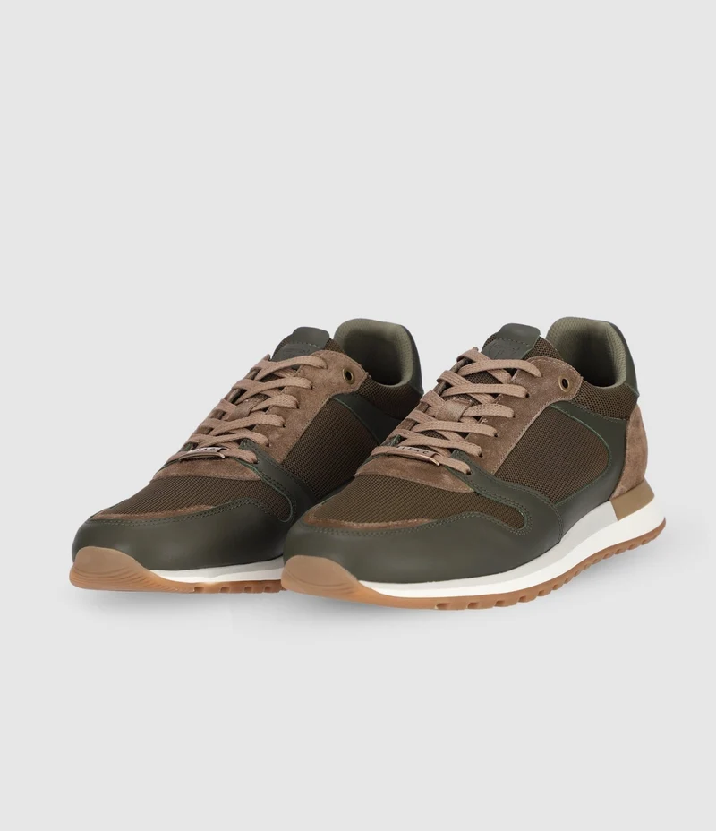 Sneakers suède et textile kaki ORLAND