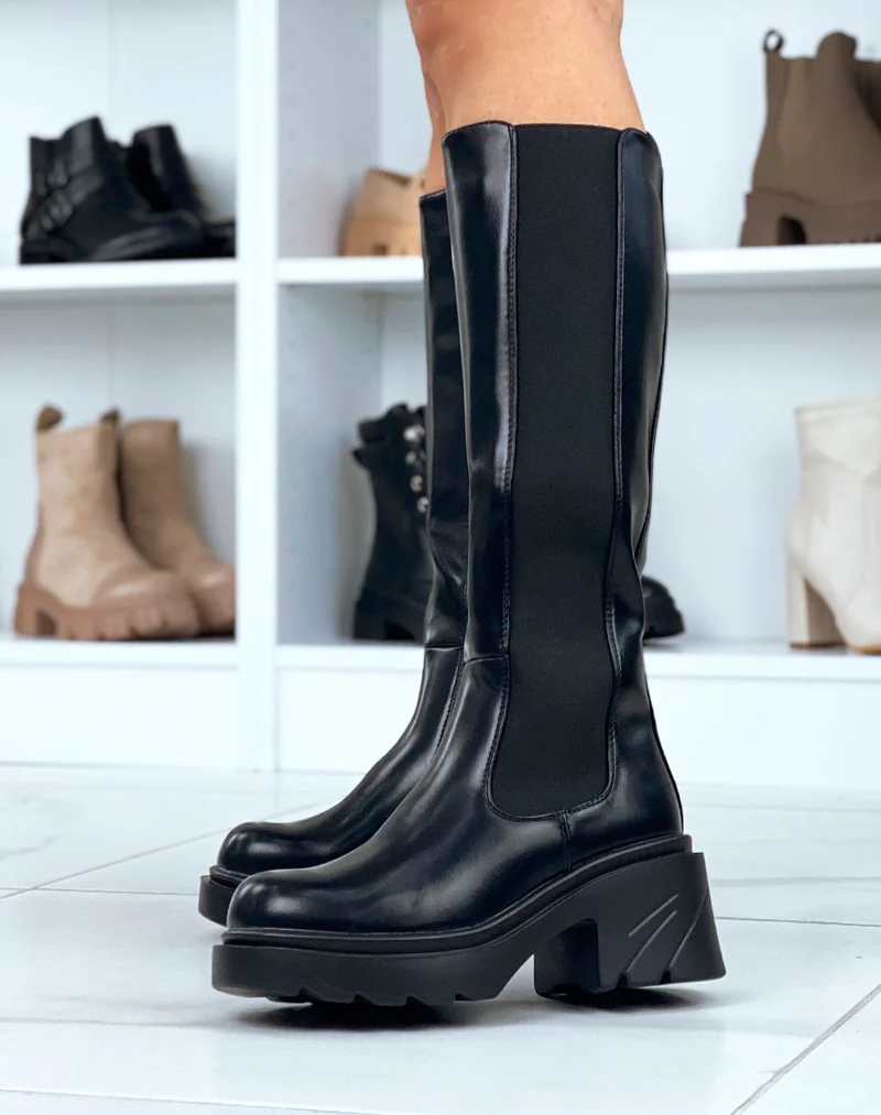Bottes noires style chelsea à talon épais