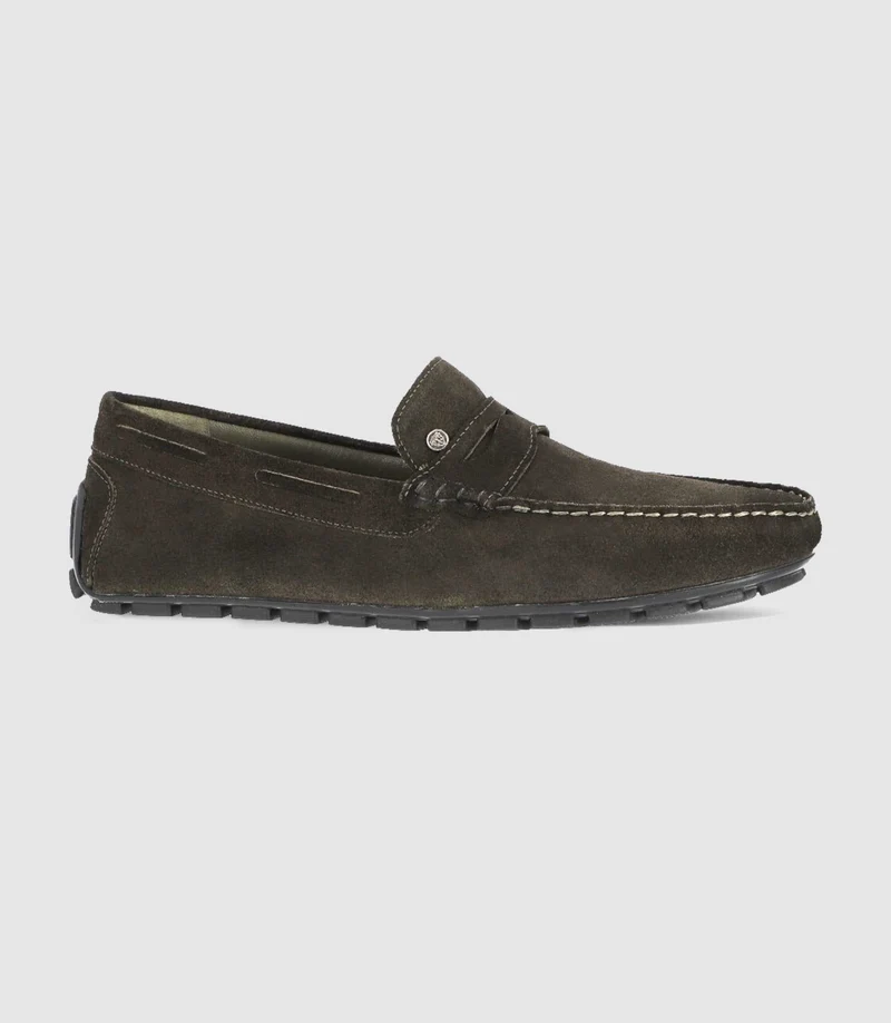 Mocassins en velours kaki