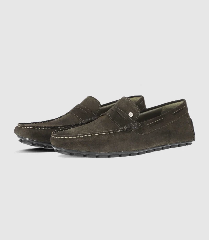 Mocassins en velours kaki