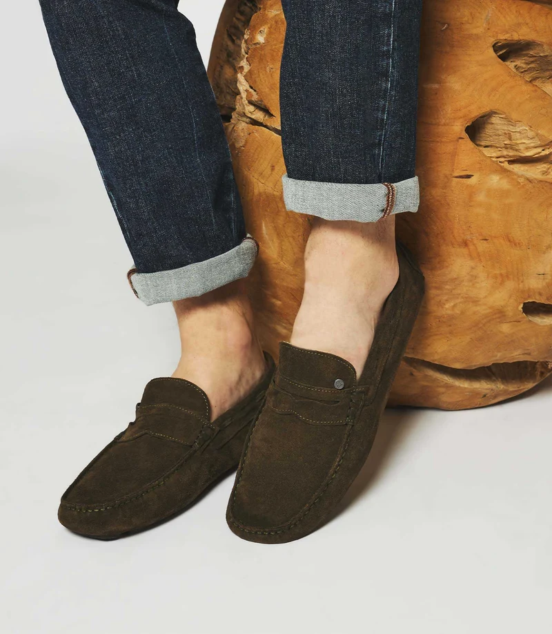 Mocassins en velours kaki