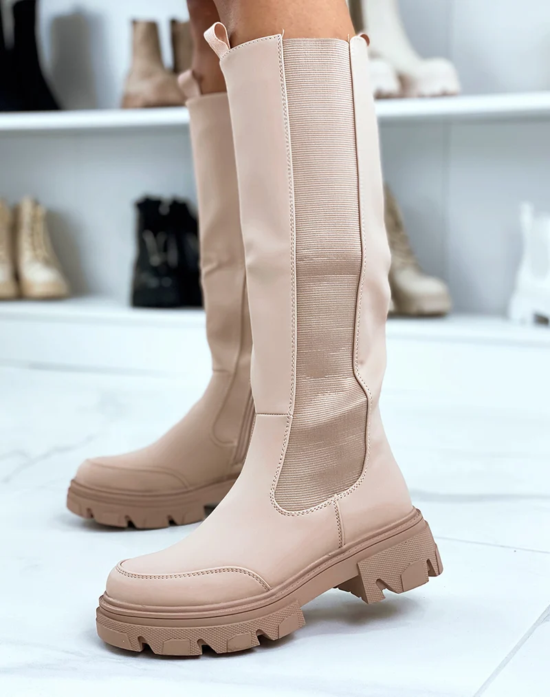 Bottes beiges style chelsea effet imperméable