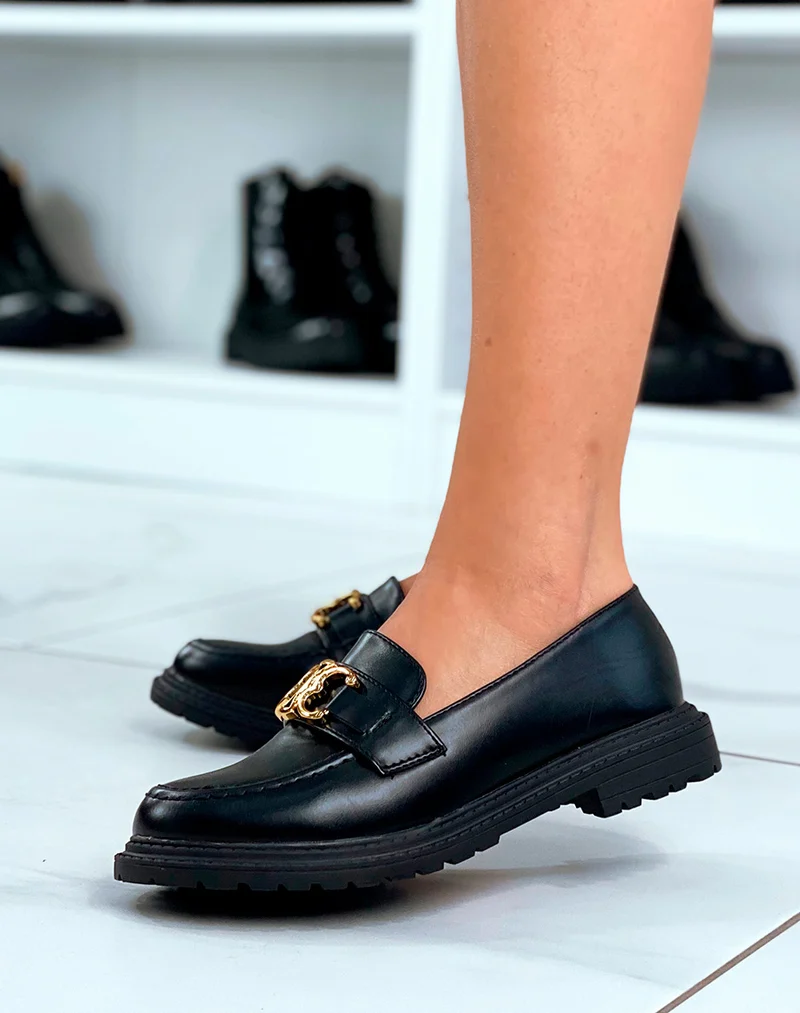 MOCASSINS NOIRES CHICS AVEC DÉTAILS DORÉS POUR FEMME
