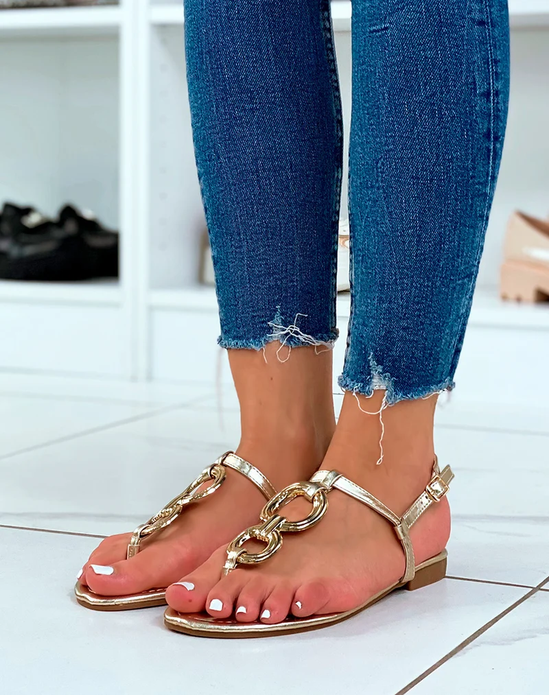 Nu-pieds dorés à boucle