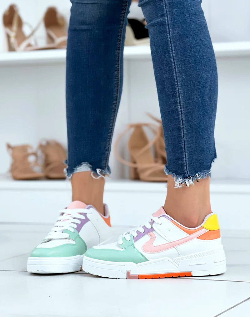 Baskets multicolores blanches et vertes