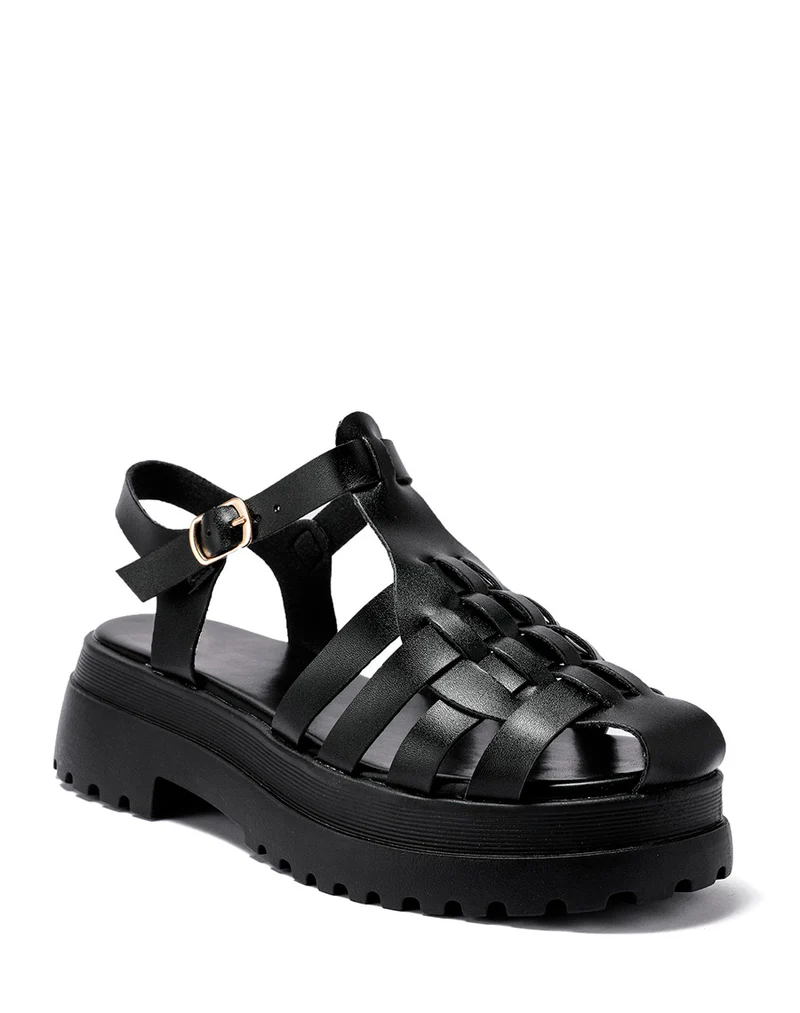 Sandales noires semi-fermées à multiples brides et semelle crantée
