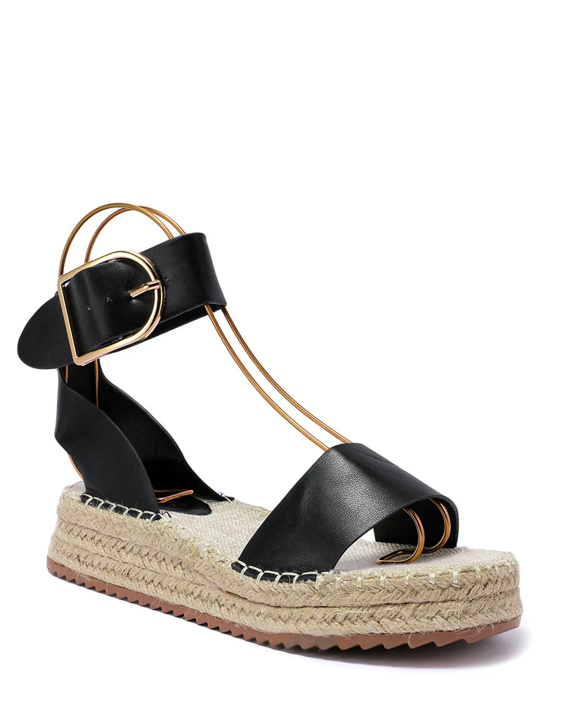 Sandales noires à brides épaisses et semelle en toile de jute