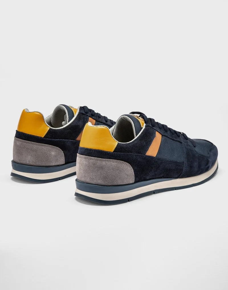 Sneakers cuir marine et jaune "Elliot"