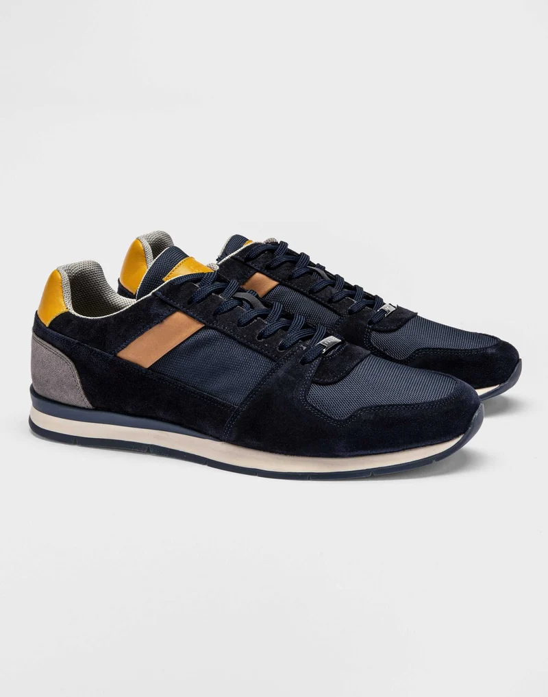 Sneakers cuir marine et jaune "Elliot"