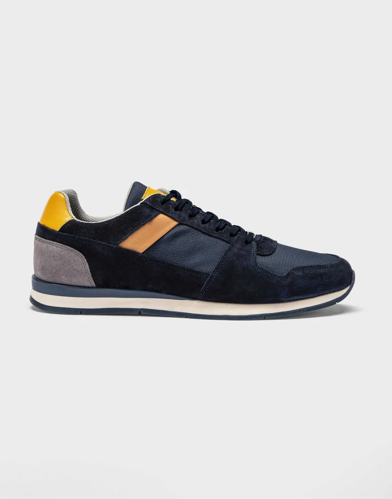 Sneakers cuir marine et jaune "Elliot"