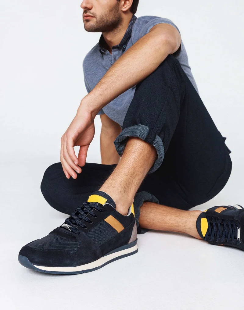 Sneakers cuir marine et jaune "Elliot"