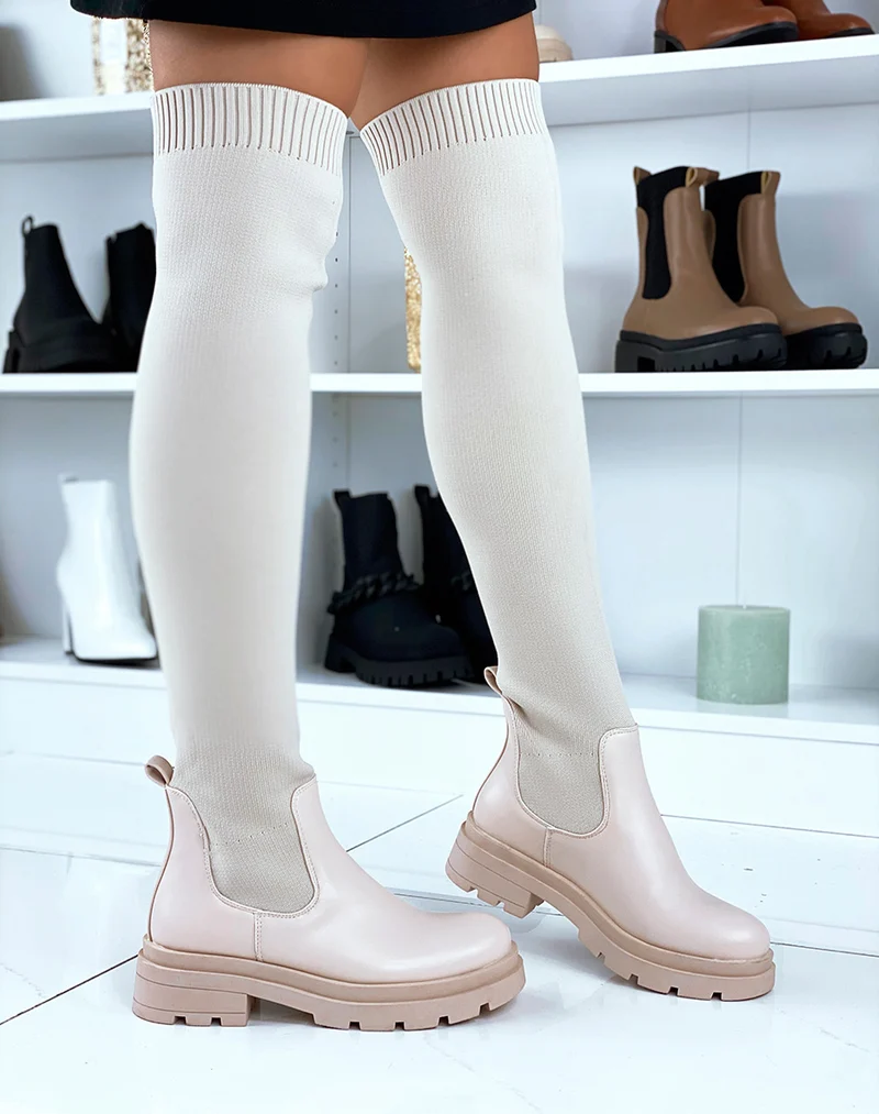 Cuissardes beiges effet chaussette
