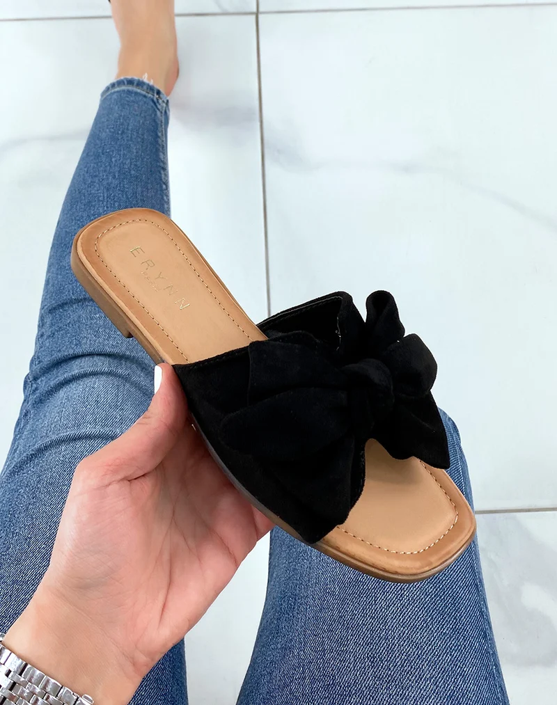 Mules en suédine noire à nœud