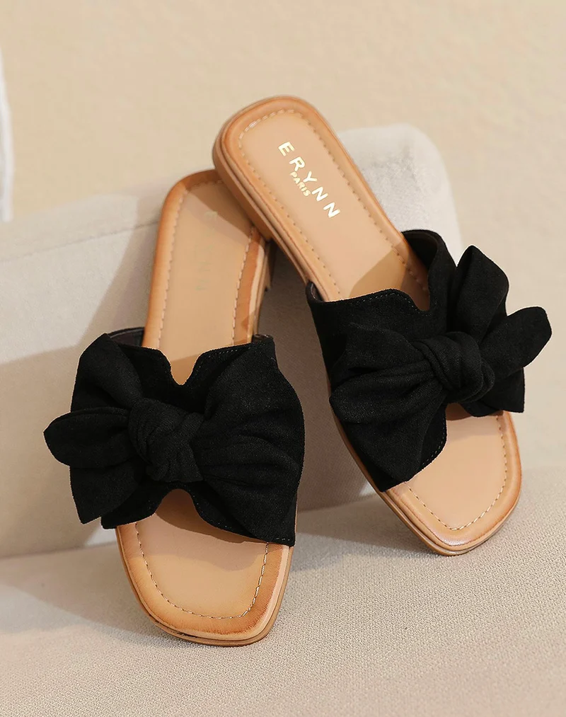 Mules en suédine noire à nœud