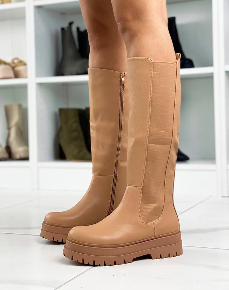Bottes hautes marrons style chelsea