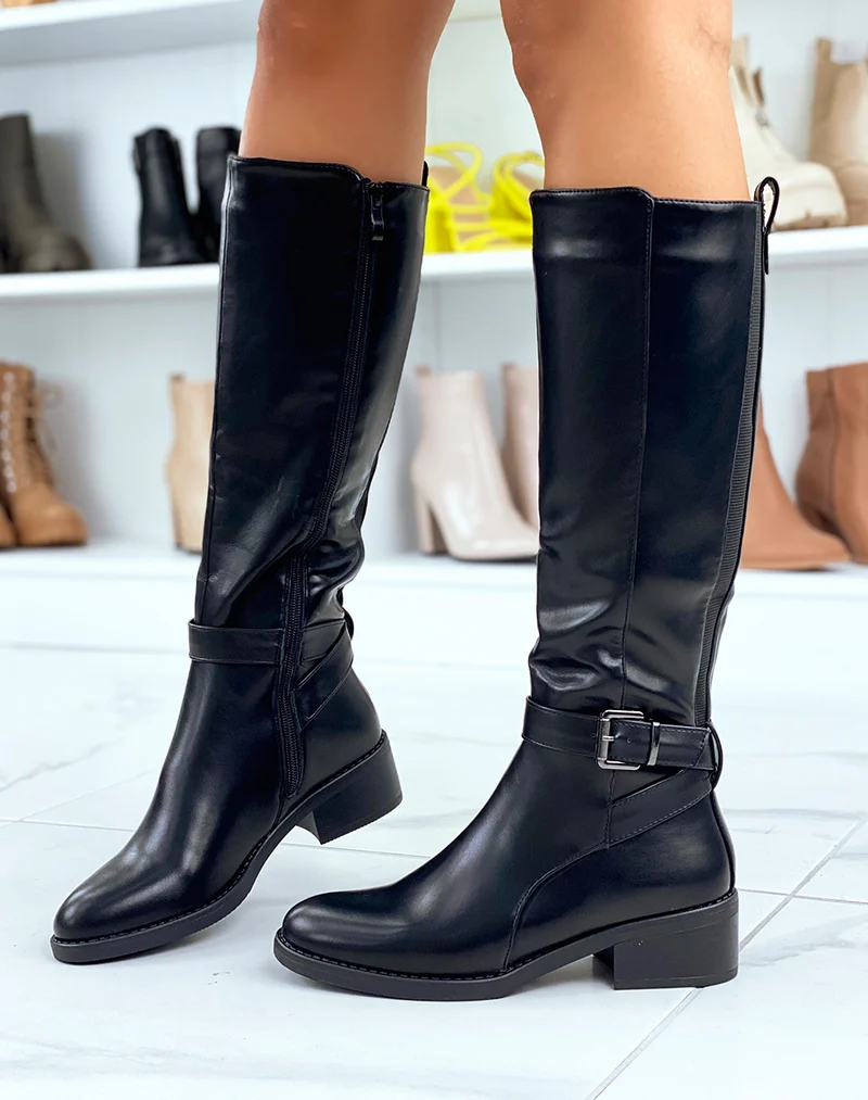 Bottes cavalières noires avec élastique