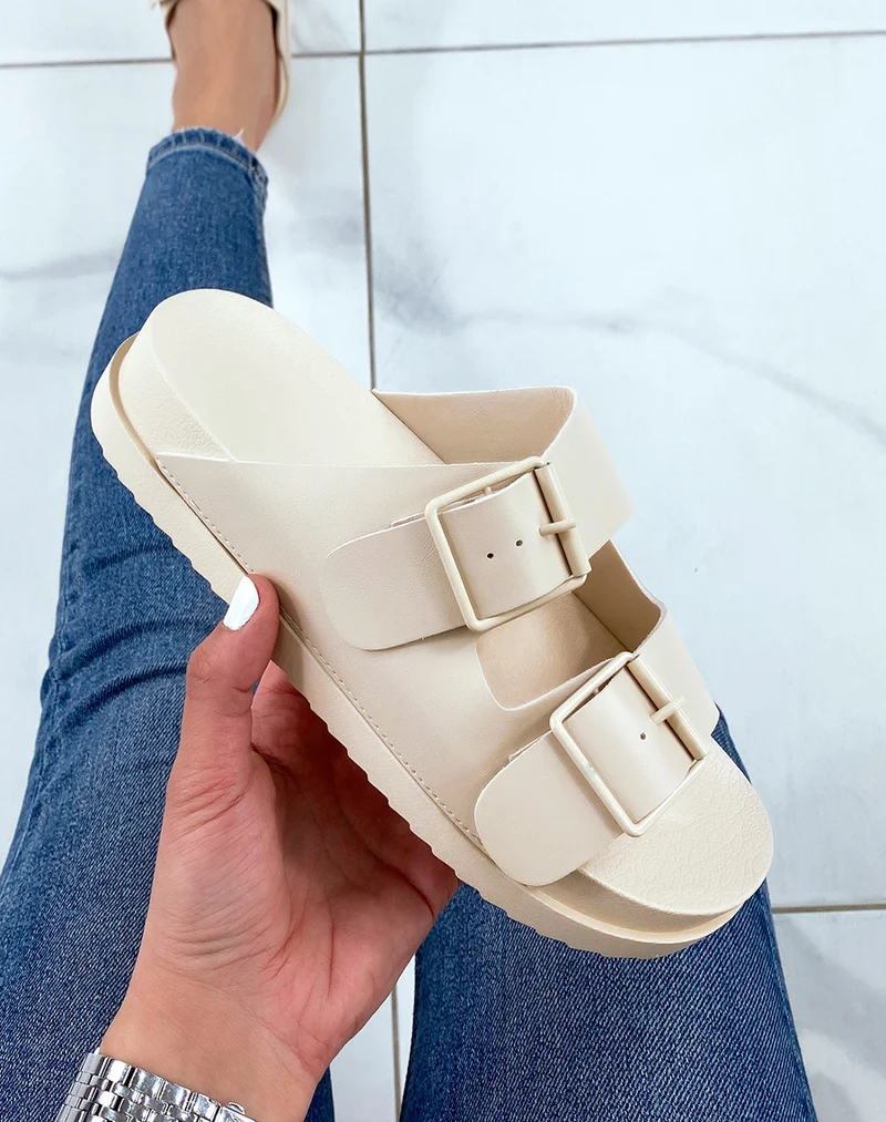 Mules beiges à double brides avant