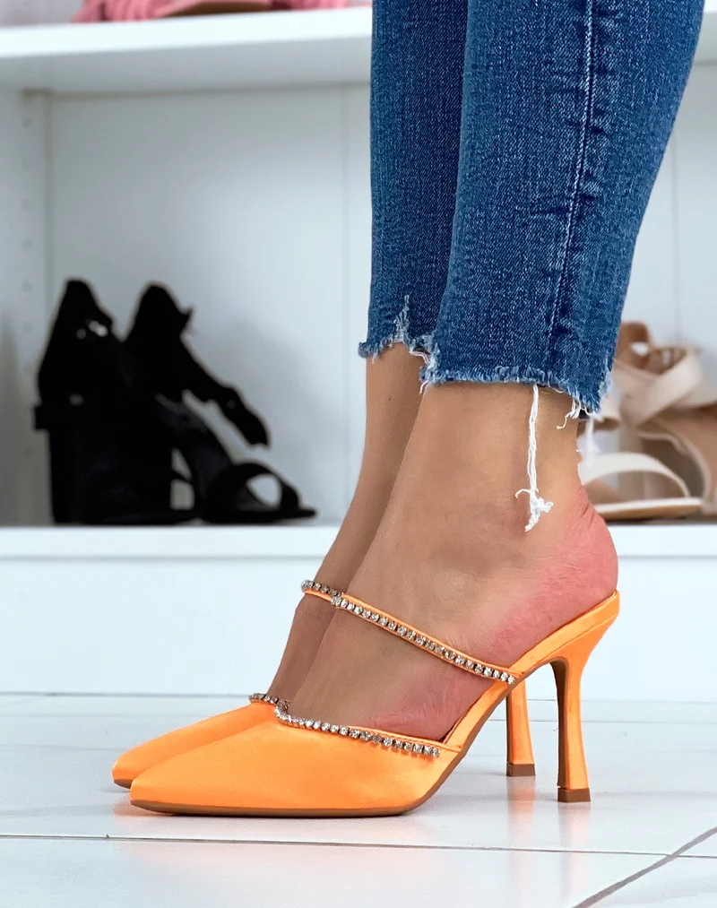 Mules orange à talon style escarpin