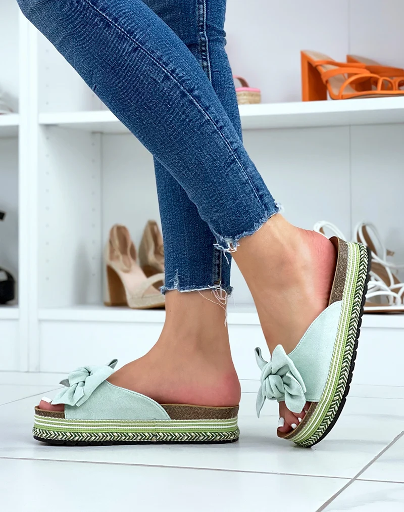 Mules vert d?eau ? noeud et semelle azt?que