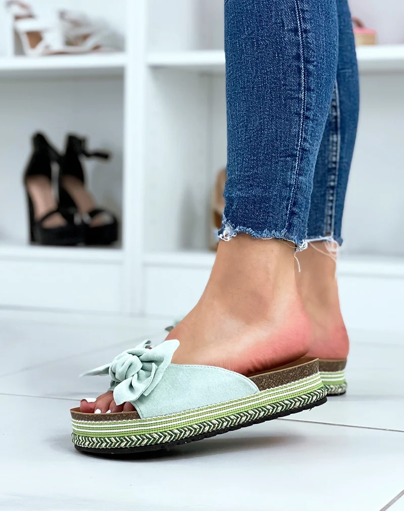 Mules vert d?eau ? noeud et semelle azt?que