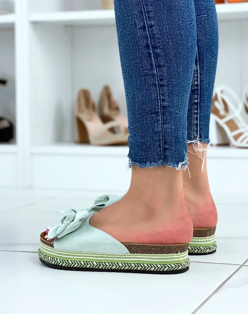 Mules vert d?eau ? noeud et semelle azt?que