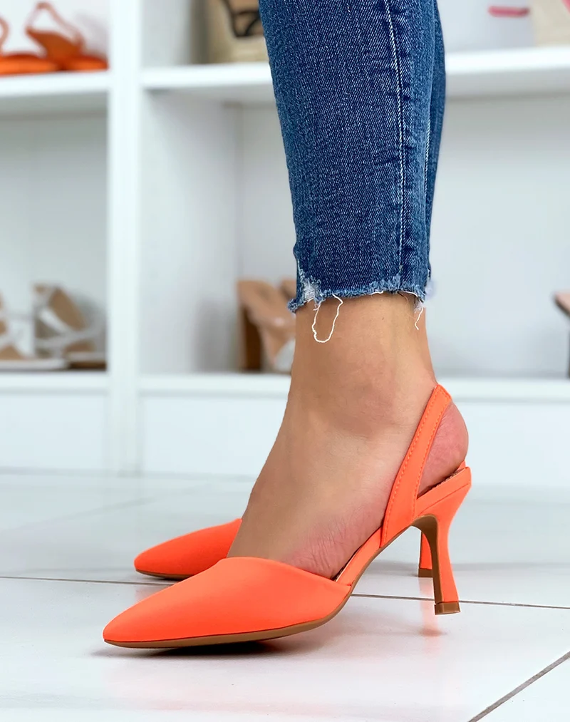 Escarpins orange fluo ouverts à talon aiguille