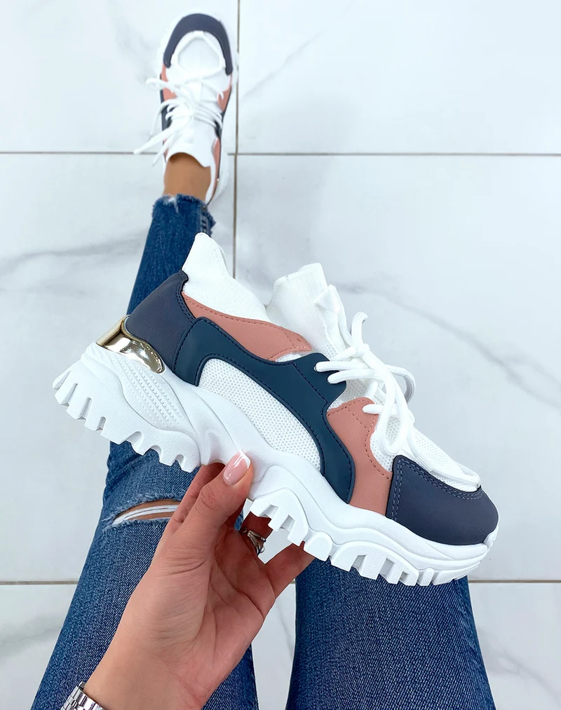 Baskets blanches et bleues effet chaussette