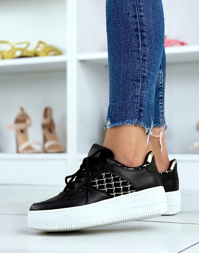 Baskets noires effet tweed