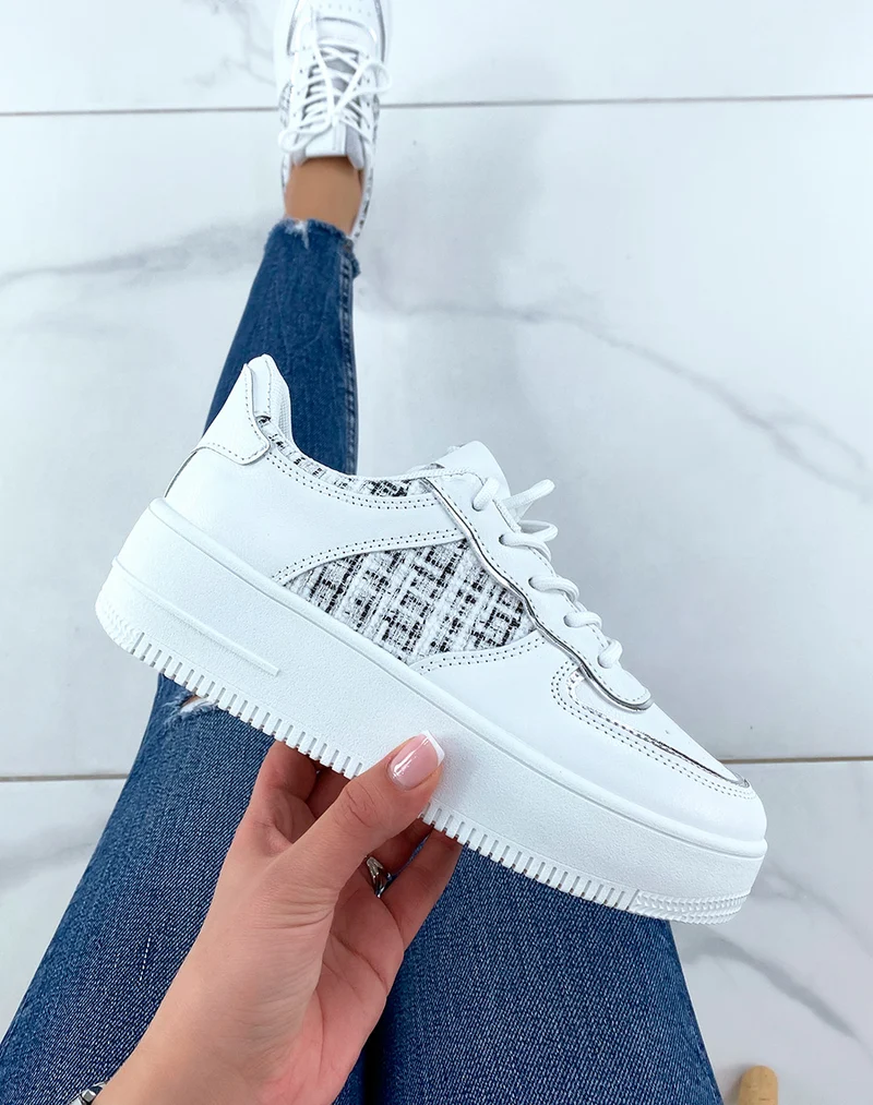 Baskets blanches et grises effet tweed