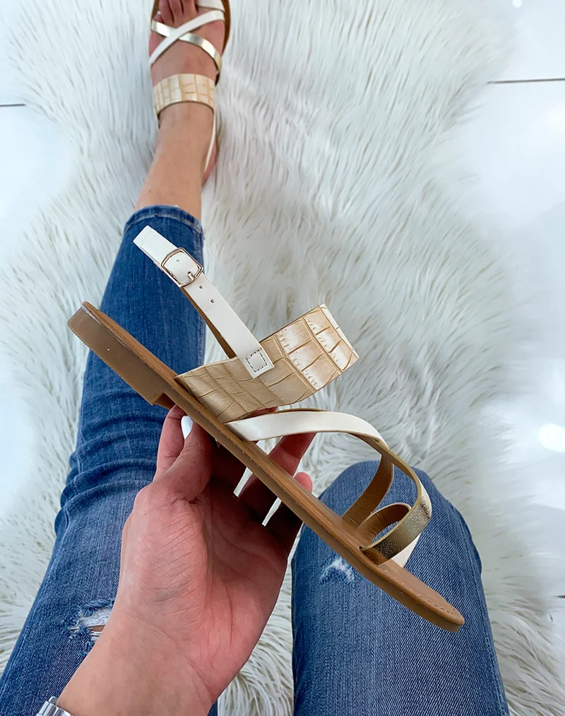 Nu-pieds beiges à brides entrecroisées