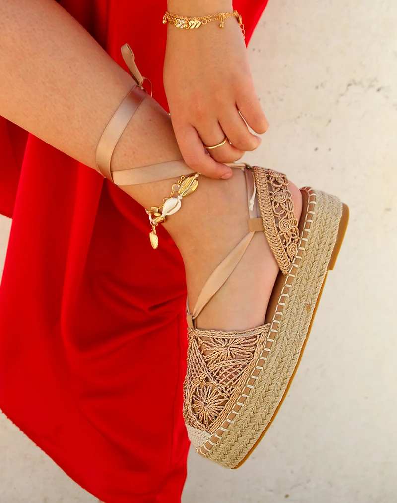 Espadrilles rose gold à talon en jute