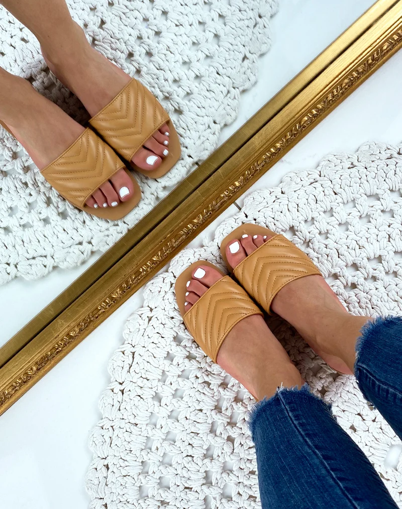 Mule en simili cuir camel