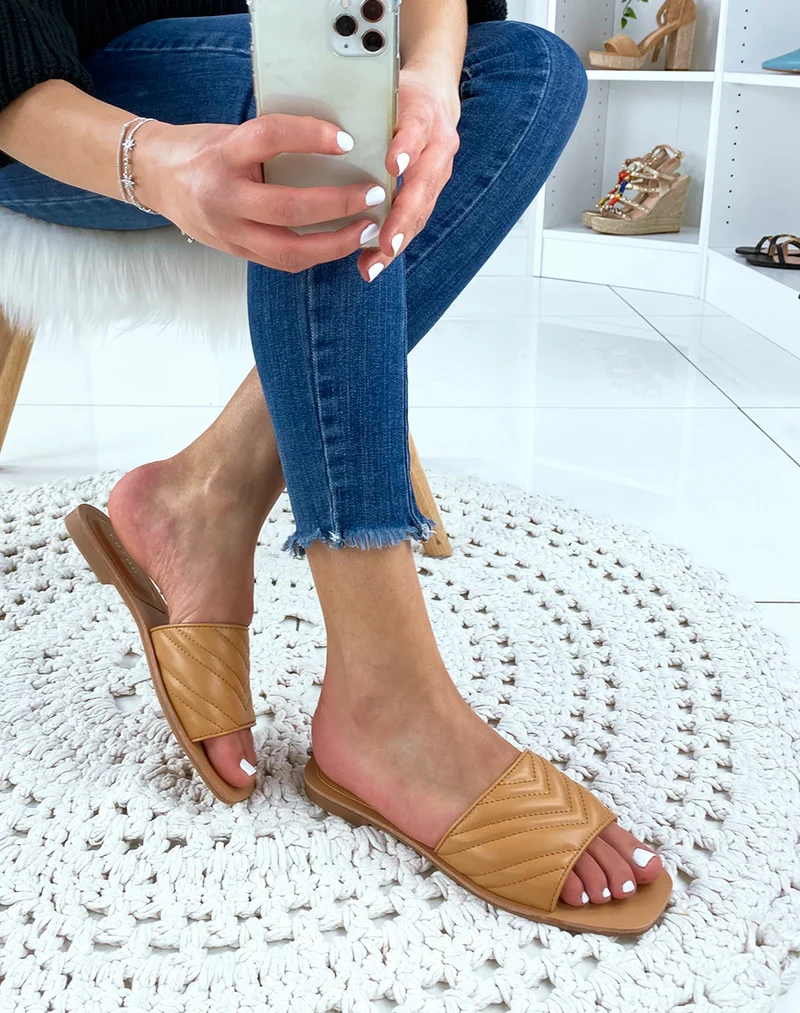 Mule en simili cuir camel