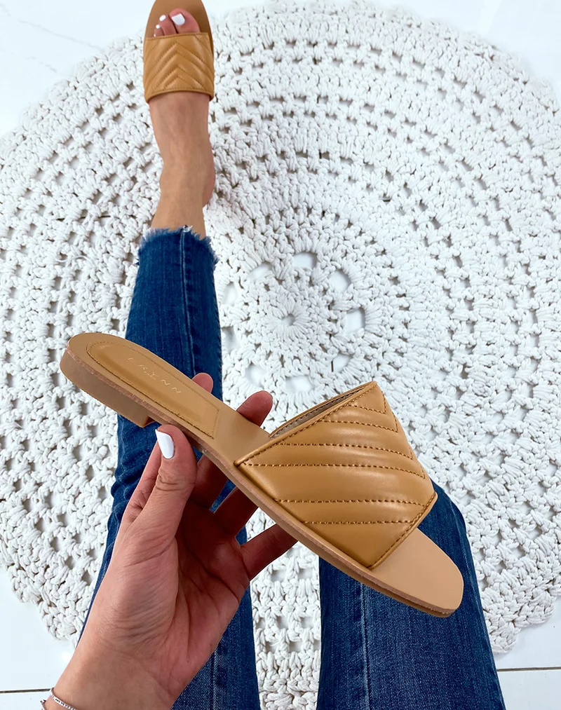 Mule en simili cuir camel
