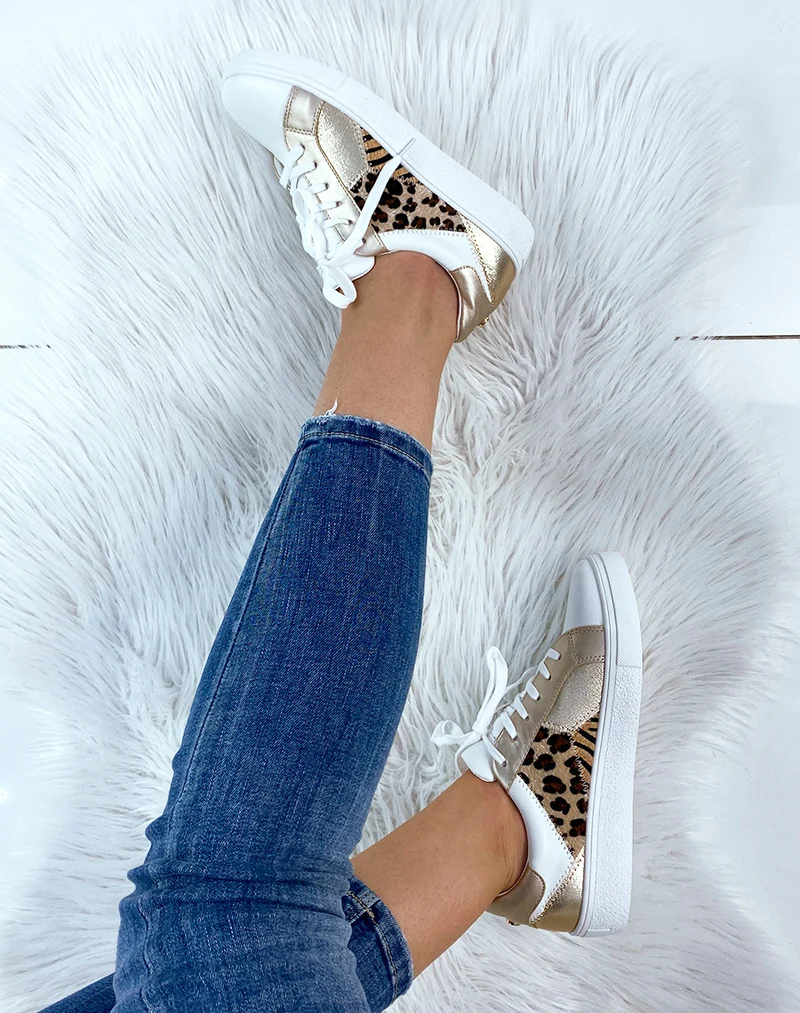 Basket blanche et beige à motifs animaliers