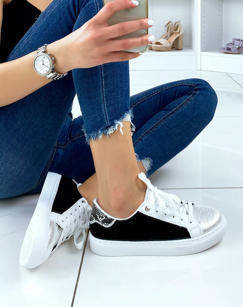 Baskets noires à empiècement argentés