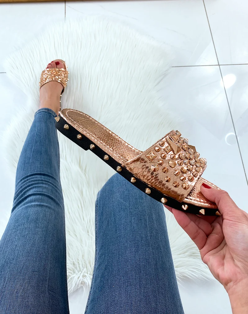 Mules roses gold cloutées