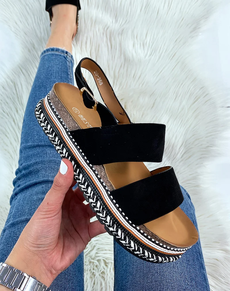 Sandales à doubles brides en suédine noire