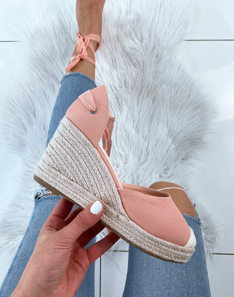 Espadrille à talon compensé rose
