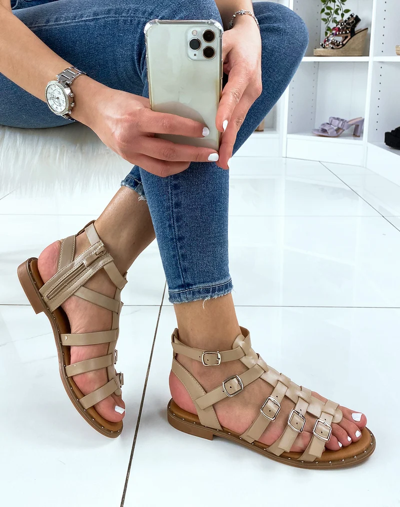 Nu-pieds beiges style spartiate