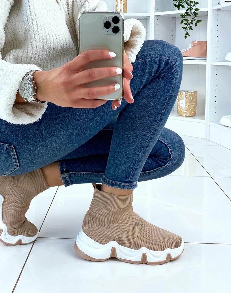 Baskets chaussette beige