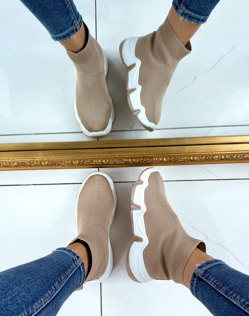Baskets chaussette beige