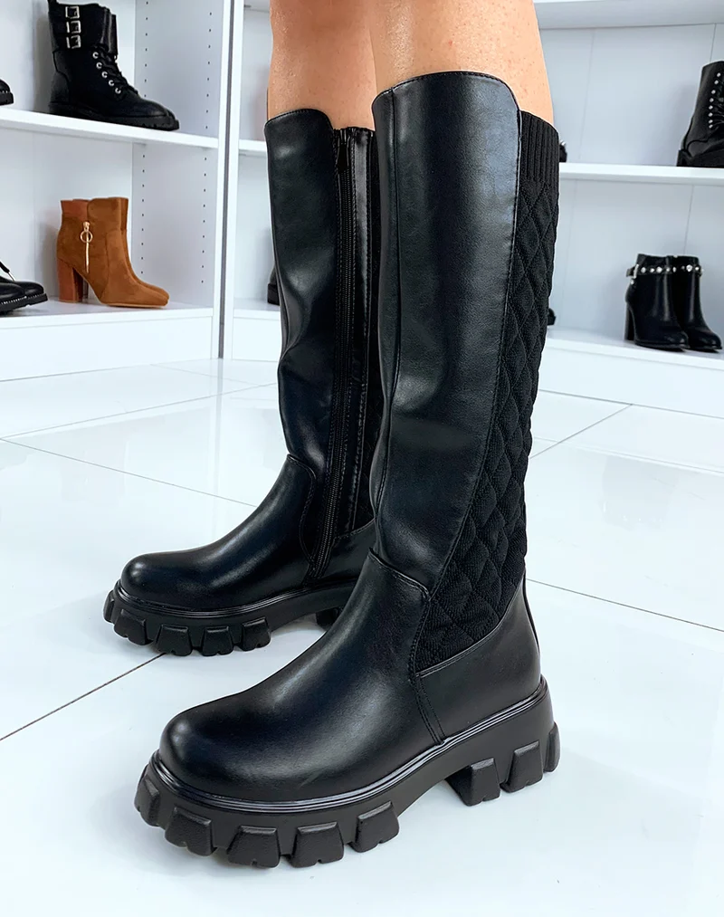 Bottes noires effet matelassé