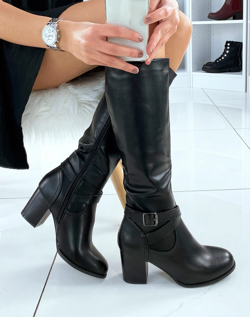 Bottes hautes noires à talon