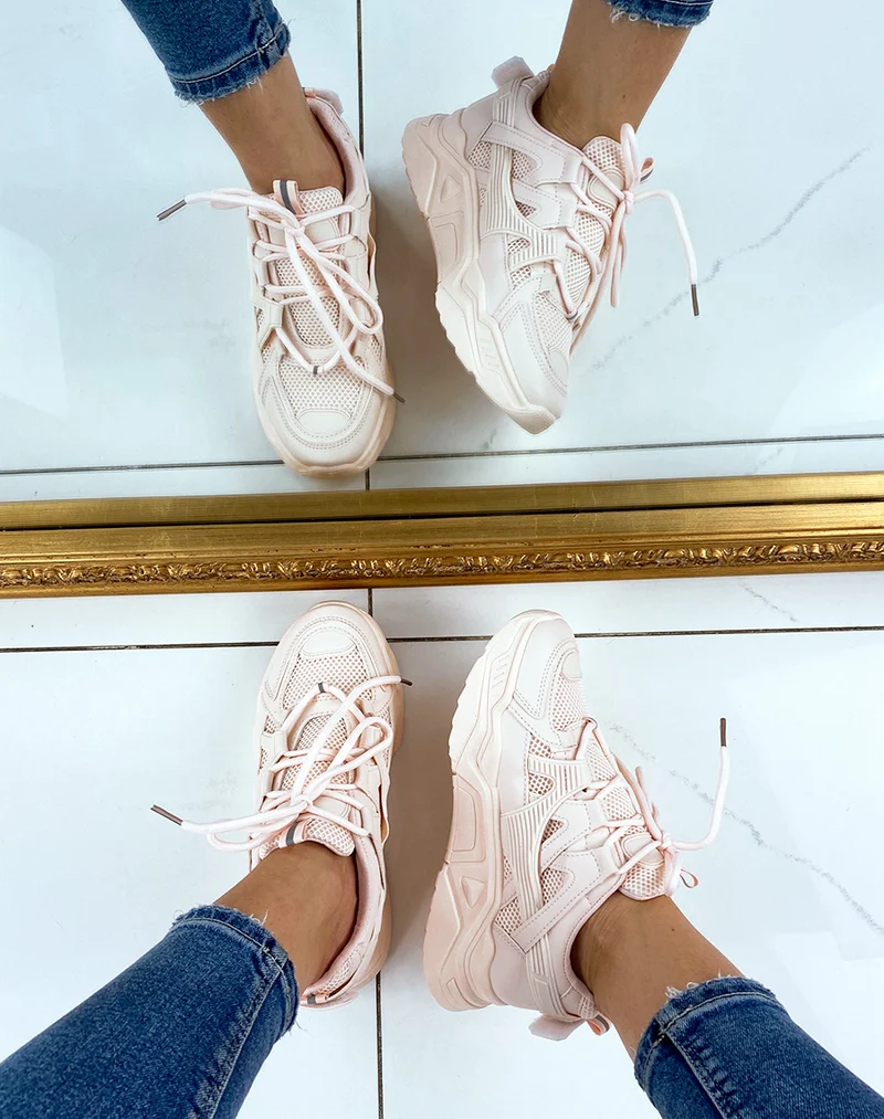 Baskets rose poudré bi-matière à plateforme XXL
