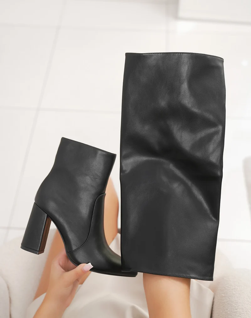 Bottines noires à talon et bout pointu – Tige amovible