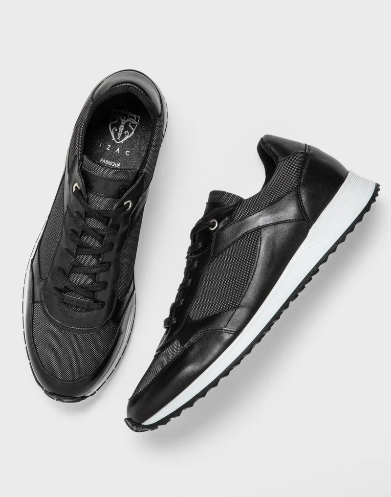 Sneakers cuir et textile noir "Eric"