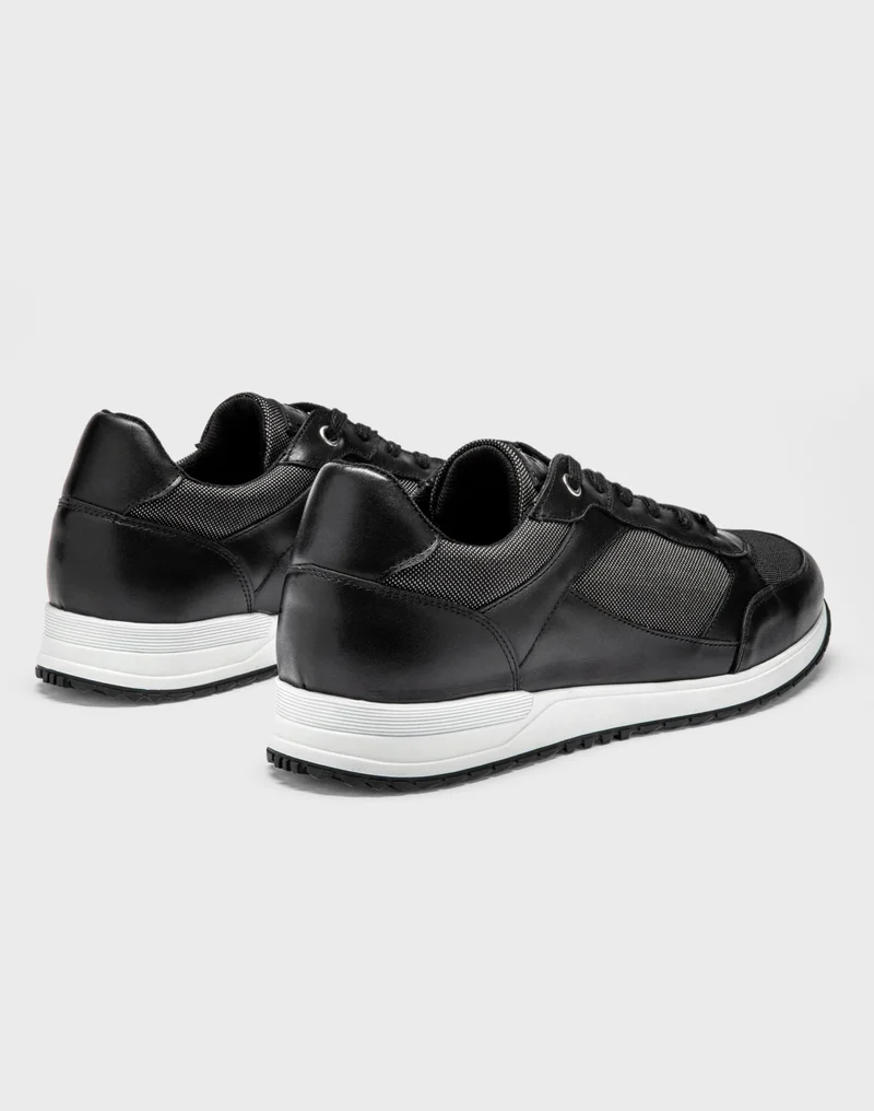 Sneakers cuir et textile noir "Eric"